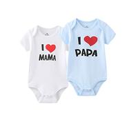 MAMIMAKA Unisex-Baby 2-pack Solid One-Piece Newborn Twins I Love Papa I Love Mama Bodysuits 0-24Months Boys and Girls