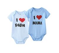 MAMIMAKA Unisex-Baby 2-pack Solid one-Piece Newborn Twins I Love Papa I Love Mama Bodysuits 0-24Months Boys and Girls