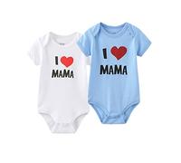 MAMIMAKA Unisex-Baby 2-pack Solid One-Piece Newborn Twins I Love Papa I Love Mama Bodysuits 0-24Months Boys and Girls