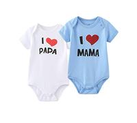 MAMIMAKA Unisex-Baby 2-pack Solid One-Piece Newborn Twins I Love Papa I Love Mama Bodysuits 0-24Months Boys and Girls
