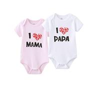 MAMIMAKA Unisex-Baby 2-pack Solid One-Piece Newborn Twins I Love Papa I Love Mama Bodysuits 0-24Months Boys and Girls