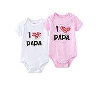 MAMIMAKA Unisex-Baby 2-pack Solid Onesies Newborn Twins I Love Papa I Love Mama Bodysuits 0-24Months Boys and Girls