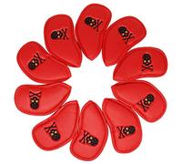 MamimamiH Golf 10pcs Red Skull Thick Pu Synthetic Leather Golf Iron Head Covers Set Headcover Skull Fit All Brands Titleist, Callaway, Ping, Taylormade, Cobra, Nike, Etc.