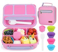 MaMix Bento Box Adult Lunch Box, Lunch Box Kids,Includes Lunch Bag for Adults/Kids/Students,1300ML-4 Compartment Bento Lunch Box (purple set)