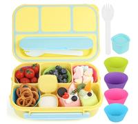 MaMix Bento Box for Kids, Lunch Box Kids, Lunch Containers for Adults,4 Compartment Leak-Proof with Sauce Snack Pot Cutlery (Yellow)