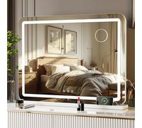 MAMIZO Hollywood Vanity Mirror with Lights, 62x80cm Large LED Makeup Mirror with 3 Colour Temperatures, Touch Control, USB and Type-C Ports, Dressing Table Mirror or Wall-Mounted (62L x 80W)