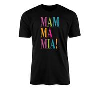 Mamma Mia Glitter Effect Letters T-Shirt Tee Top - Musical Theatre Movie Film Music Here We Go Again Sing Along Gift Present (XL, Black)
