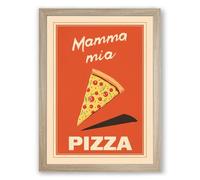 Mamma Mia Pizza Poster Retro Framed Wall Art Print A1 (84.1×59.4cm) Oak, Wall Decor for Living Room, Bedroom, Office & Home, Ready to Hang, Art Gift