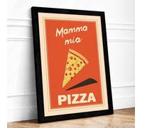 Mamma Mia Pizza Poster Retro Framed Wall Art Print A2 (59.4×42cm) Black, Wall Decor for Living Room, Bedroom, Office & Home, Ready to Hang, Art Gift