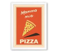 Mamma Mia Pizza Poster Retro Framed Wall Art Print A4 (29.7×21cm) White, Wall Decor for Living Room, Bedroom, Office & Home, Ready to Hang, Art Gift
