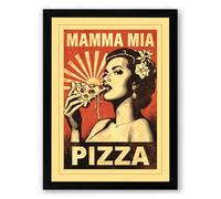 Mamma Mia Pizza Retro Framed Wall Art Print A1 (84.1×59.4cm) Black, Wall Decor for Living Room, Bedroom, Office & Home, Ready to Hang, Art Gift
