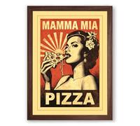 Mamma Mia Pizza Retro Framed Wall Art Print A1 (84.1×59.4cm) Walnut, Wall Decor for Living Room, Bedroom, Office & Home, Ready to Hang, Art Gift
