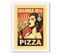 Mamma Mia Pizza Retro Framed Wall Art Print A1 (84.1×59.4cm) White, Wall Decor for Living Room, Bedroom, Office & Home, Ready to Hang, Art Gift