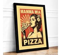 Mamma Mia Pizza Retro Framed Wall Art Print A1 Black Frame