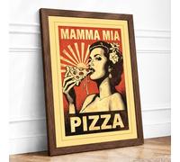 Mamma Mia Pizza Retro Framed Wall Art Print A1 Walnut Frame