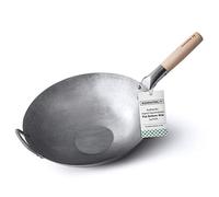 Mammafong Flat Bottom Carbon Steel Wok Pan - Authentic Hand Hammered Woks and Stir Fry Pans - 14" Pow Wok