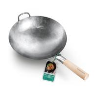 Mammafong Round Bottom 14-inch Traditional Carbon Steel Wok Pan - Authentic Hand Hammered Woks and Stir Fry Pans - Pow Wok with no chemical coating