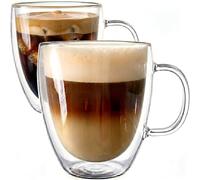 MAMMOTH 2X 230ml Compact Double Walled Borosilicate Glass Coffee Cups - Heat Resistant Insulated Mugs for Hot & Cold Drinks