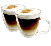 MAMMOTH Glass 2x230ml Double Walled Heat Resistant Borosilicate Glasses. Mugs Cups for Coffee Latte Cappuccino Macchiato Flat White Tea Beer Hot Chocolate Chilled Drinks & Icecream