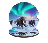 Mammoth Migration Car Cup Coasters 2 Pack Absorbent Cup Holder Coasters with A Finger Notch and Cork Base Cute Wood Coaster Cars Interior Accessories for Women Men