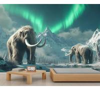 Mammoth Mural Aurora Wallpaper Ancient Polar Regions Wall Mural Large Panoramic Accent Wallpaper Bedroom Living Room 3D Sofa Backdrop (Non-self-Adhesive)