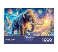 Mammoth Under Moonlit Fantasy Sky 1000-Piece Jigsaw Puzzle Icefield Mammoth Family Puzzle Game for All Ages 38x26cm/1000pcs