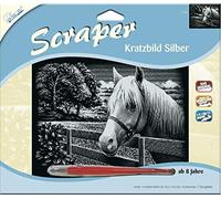 MAMMUT 137007 Scratching Picture, Horse Motif, Silver, Glossy, Landscape, Complete Set with Scratching Knife and Exercise Sheet, Scraper, Scratch, Doodle, Scratch Set for Children from 8 Years