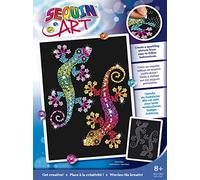 Mammut 8041931 Sequin Art Sequin Picture Geckos, Plug-In Picture Creative Set, Craft Set with Styrofoam Frame, Velvety Picture Template, Sequins, Pin Pens, Instructions, for Children from 8 Years