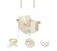 MAMOI® Children's Hanging Swing for Home and Garden, Waterproof Codura, Polypropylene Rope, Painted Wood, Soft Baby Swing for Toddlers, Indoor and Outdoor Use