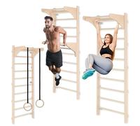 MAMOI Gymnastics Ladder for Training with Handle and Dip Bars, Wall Bars with Adjustable Wooden Rings for Strength Training and Stretching, Wall Mounted, Training Handles, Exercise Equipment for