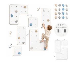 MAMOI® Indoor Climbing Wall with Handles, Modern Climbing Wall for the Room, White Wood Composite Board, Climbing Set for Mounting