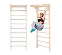 MAMOI® Wall-Mounted Gymnastics Bar with Pull-Up Bar (230 cm), Wooden Training Ladder, Multi-Purpose Fitness Equipment, Wall-Mounted Gym Ladder for Adults & Kids, 100% ECO, Made in EU