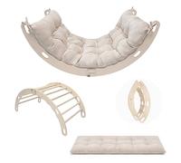 MAMOI® Wooden rocker with cushion, foldable multifunctional structure, arch for training and relaxation, ladder and leisure swing, universal indoor construction