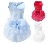MAMORE Dog Dresses Princess Skirt Tutu Gowns Wedding Outfits Pet Clothes for Small Medium Large Dogs Girl Puppy with Bow Tie Cute Valentine Birthday Party (Blue, 2X-Large)