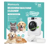 Mamouris Washing Machine Cleaning Tablets - 24 Pack Deep Cleaning for HE, Front Loader and Top Loading Washing Machine, Removes Pet Hair, Odors, Formulated for Pet Owners, Septic Safe, 12