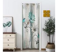 mamrug Teal Daisy Door Curtain for Doorways,Blackout Curtains for Closet, Bedroom Kitchen Privacy Doorway Curtains,Door Dividers,Hallway Curtain with Farmhouse Floral Flowers and Butterfly (1 Panel)