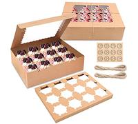 MAMUNU 10PCS Cupcake Boxes 12 Hole, Brown Kraft Bakery Cookie Carrier Boxes Containers Holders with Clear Windows and Removable Inserts - Includes Stickers and Twine String, 32.5 x 24.8 x 9cm