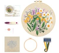 MAMUNU Embroidery Starter Kit for Beginners Adults, Stamped Pre-Printed Cross Stitch Kits with Flowers Pattern, Hand Floral Embroidery Kit with Threads Needles Embroidery Hoops and Instructions