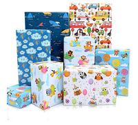 MAMUNU Gift Wrapping Paper, 6 Sheets Birthday Wrapping Paper for Kids with Car Animal Weather Elements Design, Gift Wrapping Paper for Boys Birthday Babyshower Any Occasions, 50x70cm