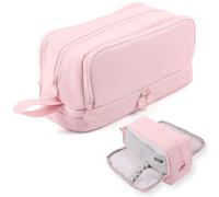 MAMUNU Large Capacity Pencil Case 4 Compartments, Big Pen Pouch with Zipper Portable Handle, Aesthetic Pencil Case Bag Stationery Organizer for Office College School Teen Girl Boy Men Women, Pink