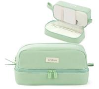 MAMUNU Large Pencil Case for Boy Girl, Big Capacity Aesthetic Pencil Case with 2 Compartments and Handle, Multifunctional Pencil Pouch Stationery Organizer for Office College School (Green)