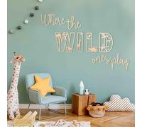 MAMUXI Where The Wild Ones Play Sign, Wooden, Safari Nursery, Wall Lettering, Nursery Quote, Wooden Kids Bedroom Decorations (Where The Wild Ones Play)