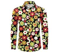 Man 70s Mardi Gras Shirts Novelty Button Down Shirt Disco Long Sleeve Paisley Shirt Flower Printed Costume M
