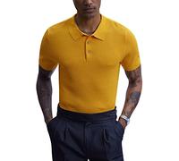 Man 70s Vintage Knitted Button Polo Italian Shirts Yellow Knit Polo Shirt XL