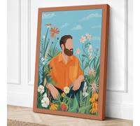 Man Among Marigolds Botanical Canvas Wall Art Print 18x12 Inch