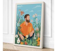 Man Among Marigolds Botanical Canvas Wall Art Print 24x16 Inch