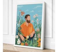 Man Among Marigolds Botanical Canvas Wall Art Print 24x16 Inch (61 x 41 cm)