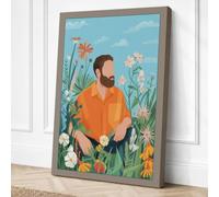 Man Among Marigolds Botanical Canvas Wall Art Print 24x16 Inch (61 x 41 cm)