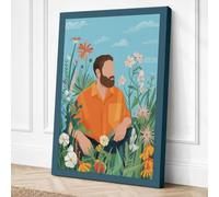 Man Among Marigolds Botanical Canvas Wall Art Print 36x24 Inch (91 x 61 cm)