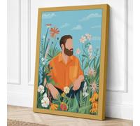 Man Among Marigolds Botanical Canvas Wall Art Print 36x24 Inch (91 x 61 cm)